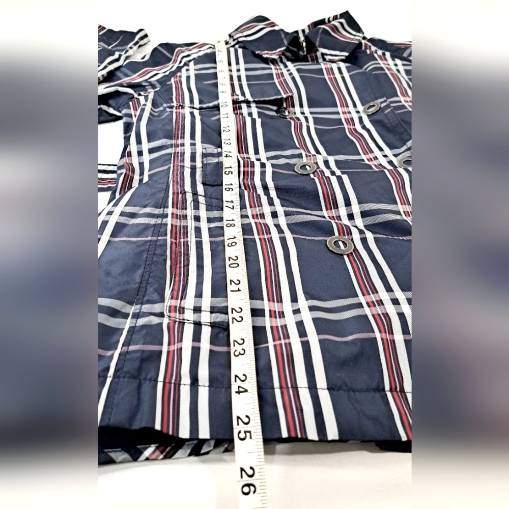 Nautica Double Breasted Blue Plaid Pea Coat Belted Pockets Fleece Lining Large - Picture 15 of 17